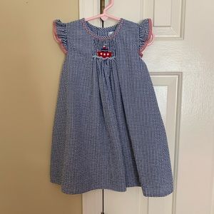 Blue & white check dress with boat